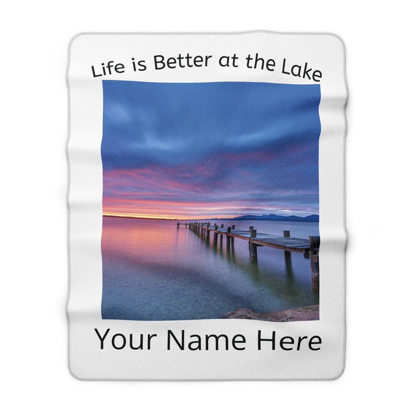 Lake Sunset Photo Sherpa Blanket | Personalized "Life is Better at the Lake"