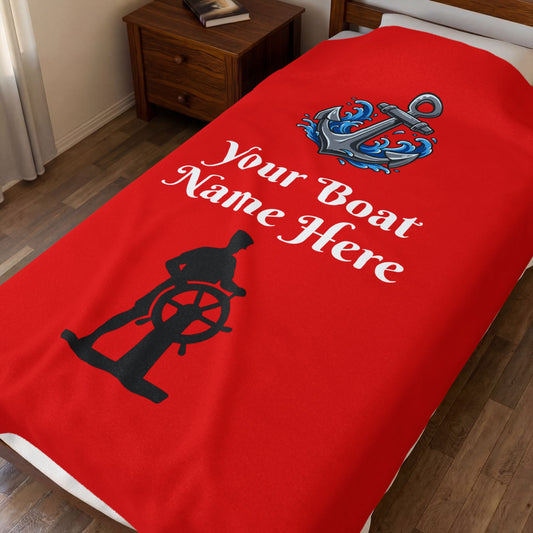 Nautical Boat-Name Velveteen Plush Blanket — Personalized Fleece Throw