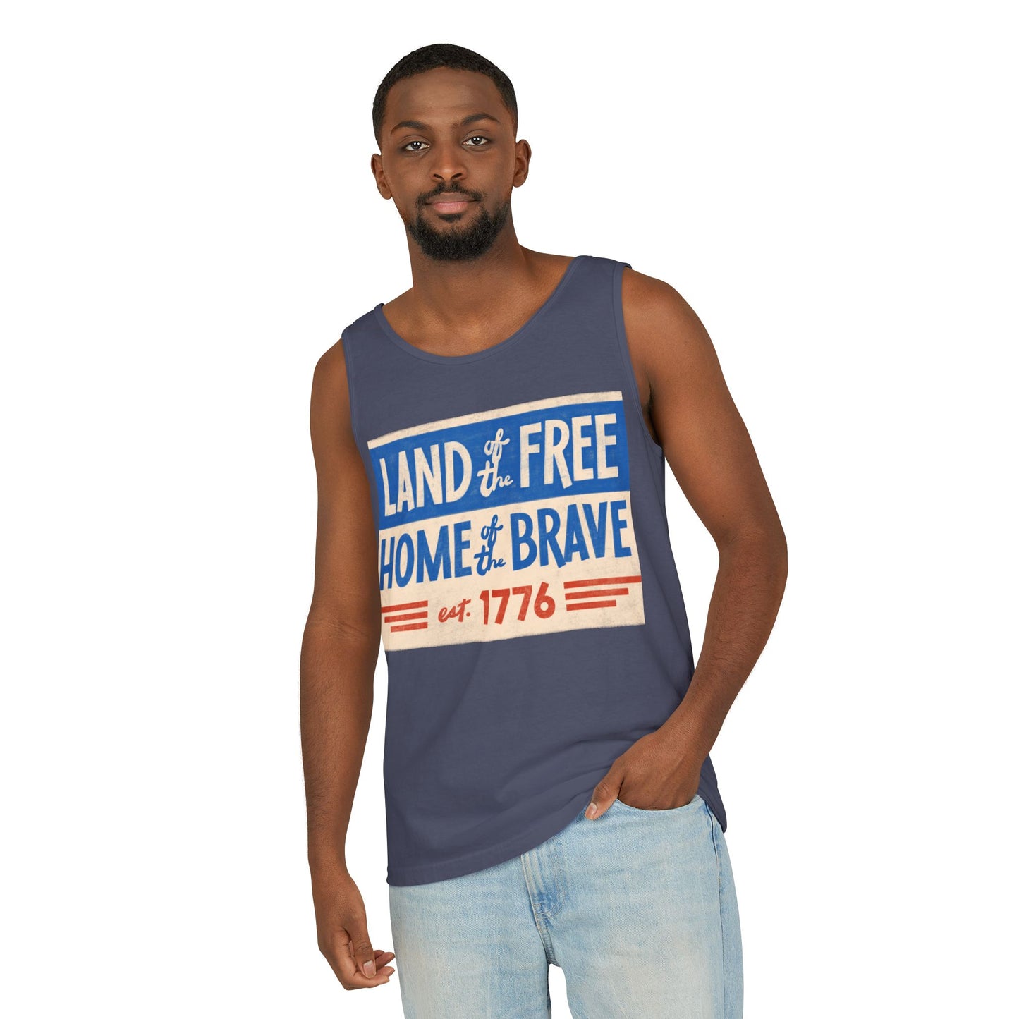Land of the Free Men's Tank Top — Patriotic American Flag Tank