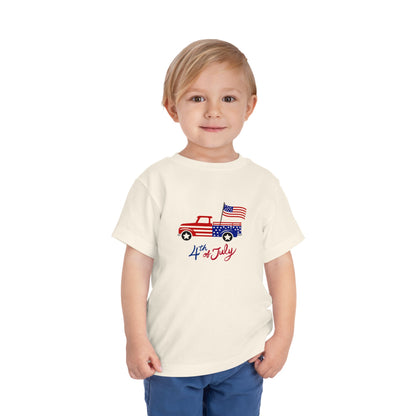 4th of July Toddler Tee – Patriotic Truck & Fireworks Kids Shirt
