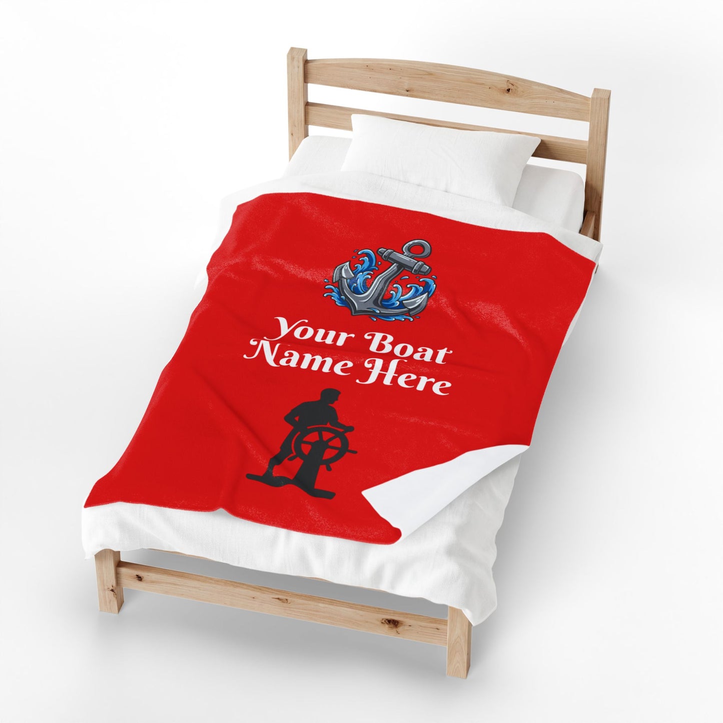 Nautical Boat-Name Velveteen Plush Blanket — Personalized Fleece Throw