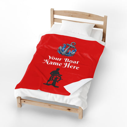 Nautical Boat-Name Velveteen Plush Blanket — Personalized Fleece Throw