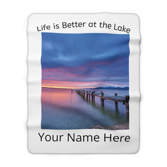 Lake Sunset Photo Sherpa Blanket | Personalized "Life is Better at the Lake"