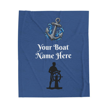 Personalized Nautical Boat Name Velveteen Plush Blanket — Custom Fleece Throw for Baby, Nursery & Coastal Decor