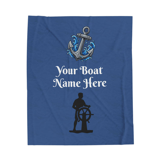 Personalized Nautical Boat Name Velveteen Plush Blanket — Custom Fleece Throw for Baby, Nursery & Coastal Decor