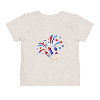 4th of July Toddler Tee – Patriotic Truck & Fireworks Kids Shirt