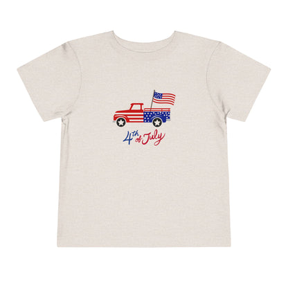 4th of July Toddler Tee – Patriotic Truck & Fireworks Kids Shirt