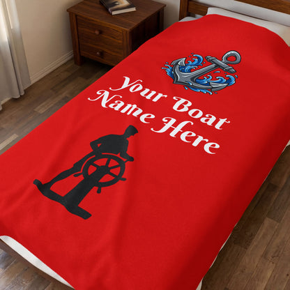 Nautical Boat-Name Velveteen Plush Blanket — Personalized Fleece Throw