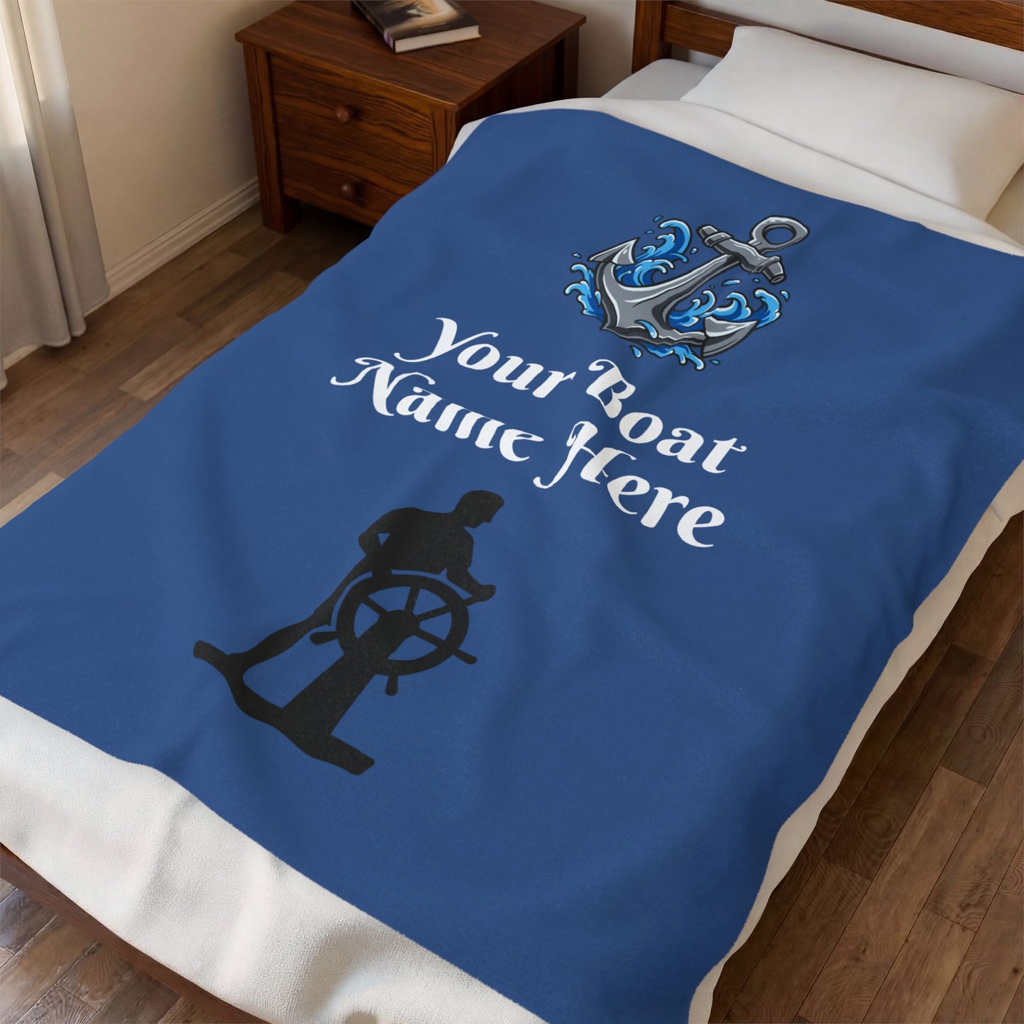 Personalized Nautical Boat Name Velveteen Plush Blanket — Custom Fleece Throw for Baby, Nursery & Coastal Decor