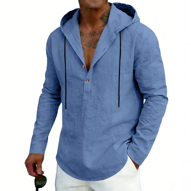 Men's Casual Linen Hoodie Long-Sleeve Top
