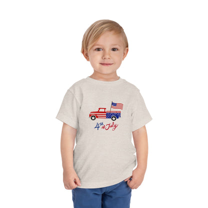 4th of July Toddler Tee – Patriotic Truck & Fireworks Kids Shirt