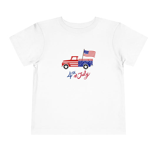 4th of July Toddler Tee – Patriotic Truck & Fireworks Kids Shirt