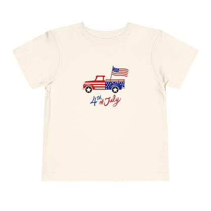 4th of July Toddler Tee – Patriotic Truck & Fireworks Kids Shirt