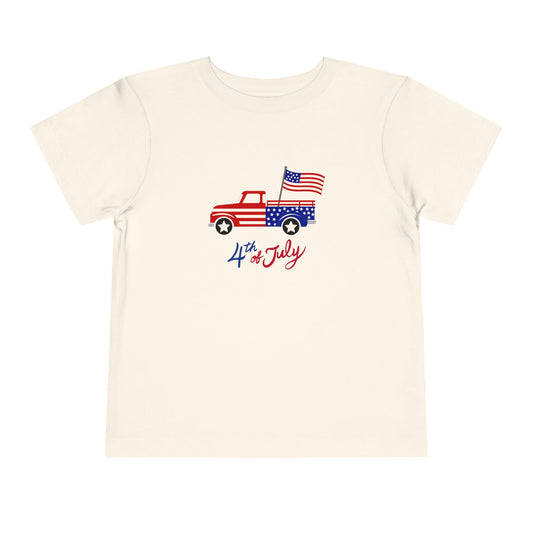 4th of July Toddler Tee – Patriotic Truck & Fireworks Kids Shirt