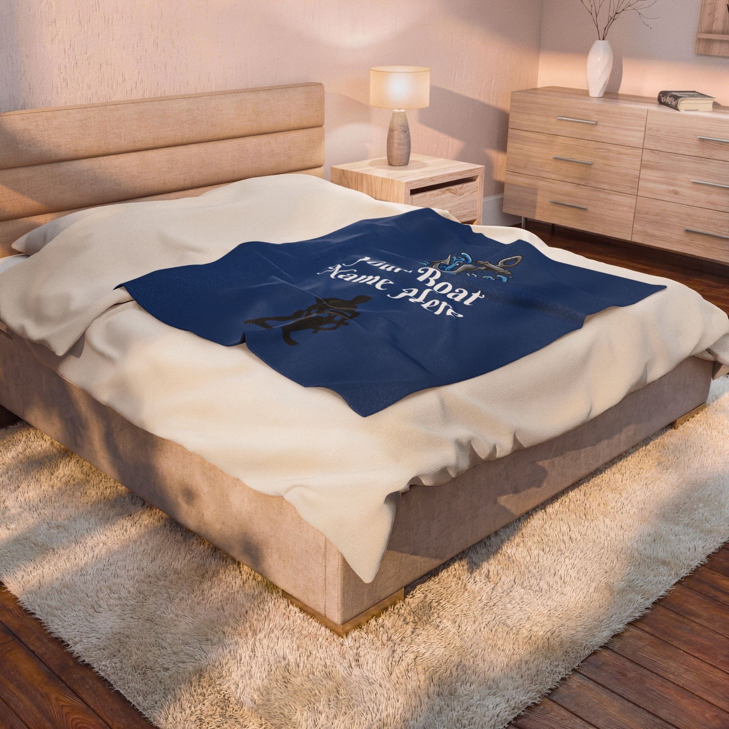 Personalized Nautical Boat Name Velveteen Plush Blanket — Custom Fleece Throw for Baby, Nursery & Coastal Decor