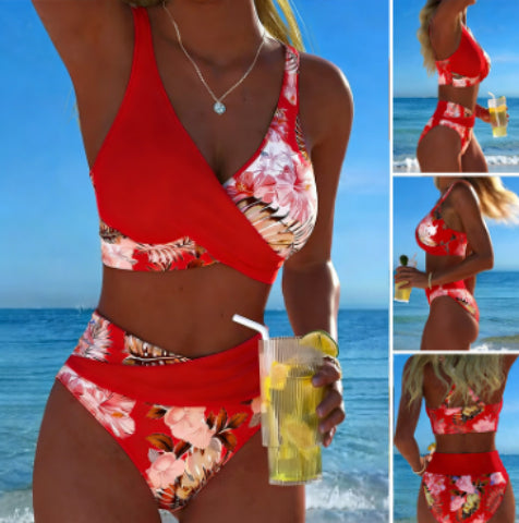 Women's Floral Print Bikini Casual Set