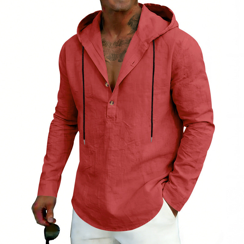 Men's Casual Linen Hoodie Long-Sleeve Top