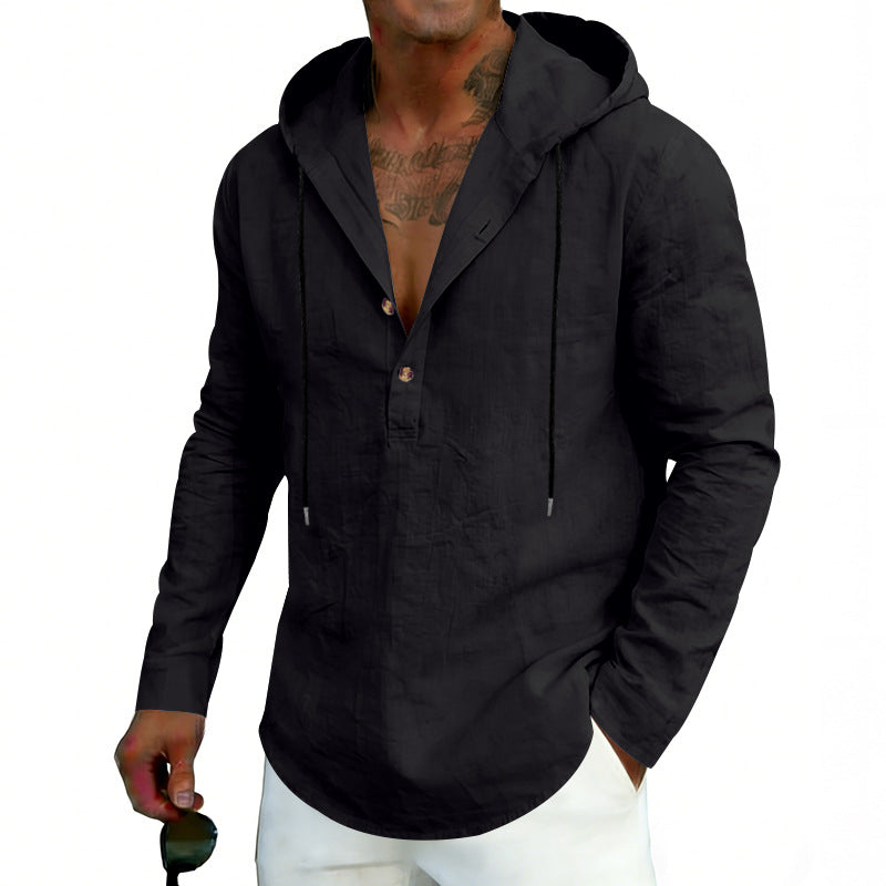 Men's Casual Linen Hoodie Long-Sleeve Top