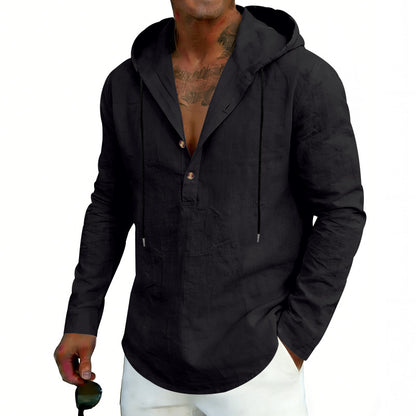 Men's Casual Linen Hoodie Long-Sleeve Top