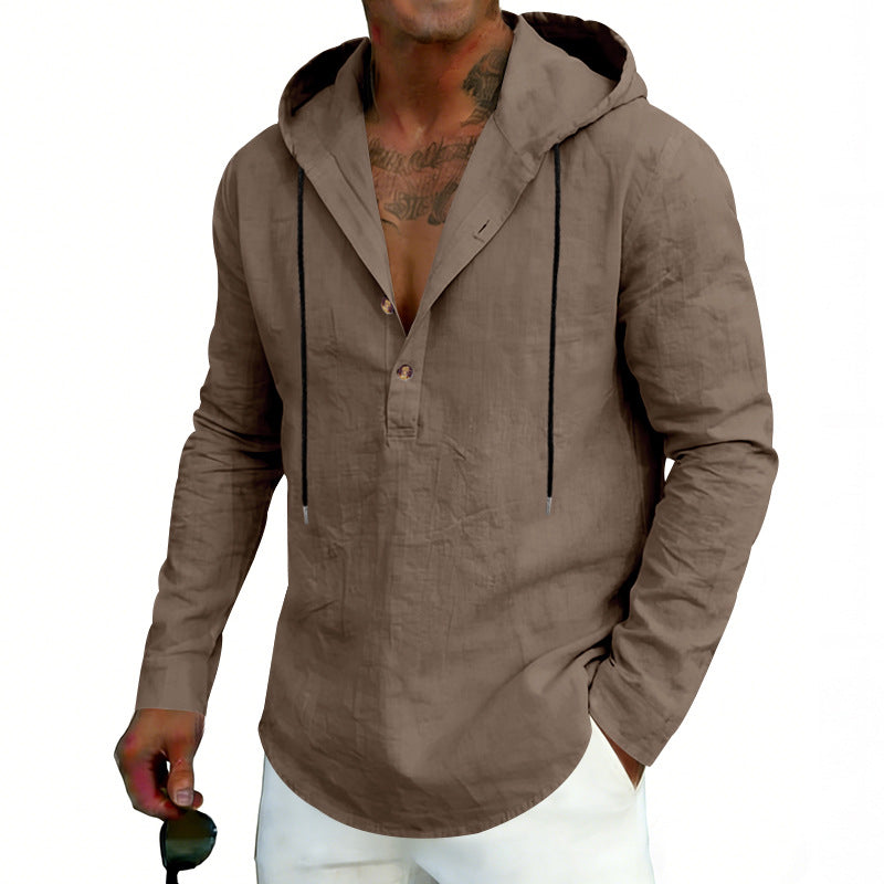 Men's Casual Linen Hoodie Long-Sleeve Top