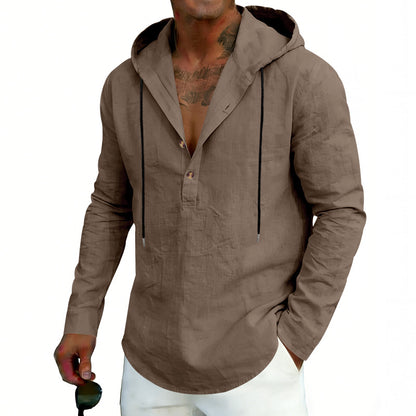 Men's Casual Linen Hoodie Long-Sleeve Top