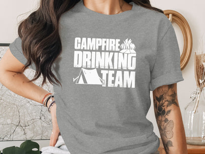 Campfire Drinking Team Tent Design Camping Adventure T-Shirt