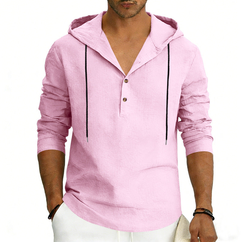 Men's Casual Linen Hoodie Long-Sleeve Top