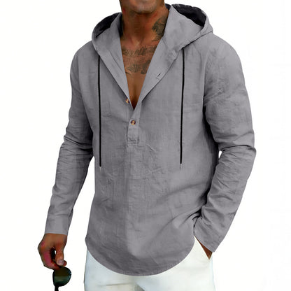 Men's Casual Linen Hoodie Long-Sleeve Top