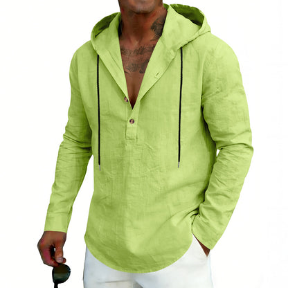 Men's Casual Linen Hoodie Long-Sleeve Top