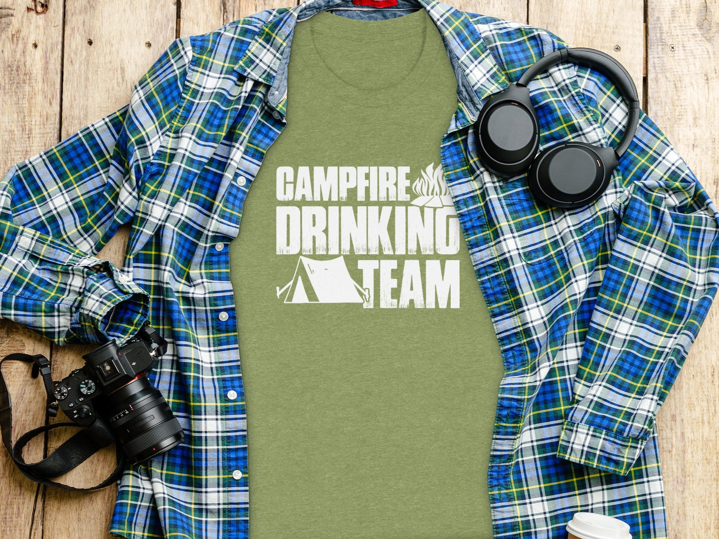Campfire Drinking Team Tent Design Camping Adventure T-Shirt