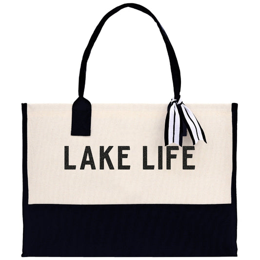 Lake Life Tote Bag - Large Chic Tote Bag - Gift for Her - Girls Weekend Tote - Weekender Bag - Weekend Tote - Boat Bag - Lake Life Gift