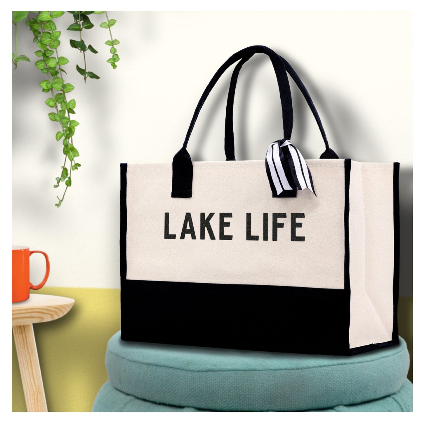 Lake Life Tote Bag - Large Chic Tote Bag - Gift for Her - Girls Weekend Tote - Weekender Bag - Weekend Tote - Boat Bag - Lake Life Gift