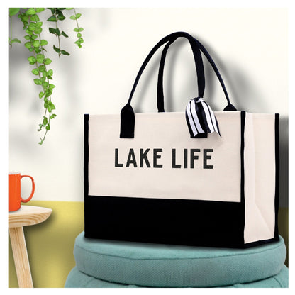 Lake Life Tote Bag - Large Chic Tote Bag - Gift for Her - Girls Weekend Tote - Weekender Bag - Weekend Tote - Boat Bag - Lake Life Gift